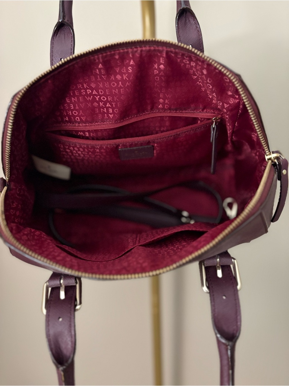 kate spade Plum Textured Leather Dome Satchel with Gold Hardware - Picture 4 of 6